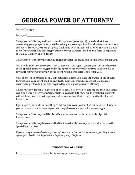 georgia power of attorney form 2021 sample